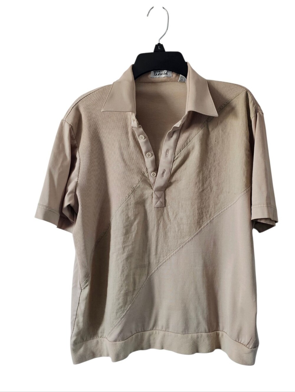 Vintage D'Avila Knit Polo Shirt Size Large Beige Brown Color Block Grandpa Core